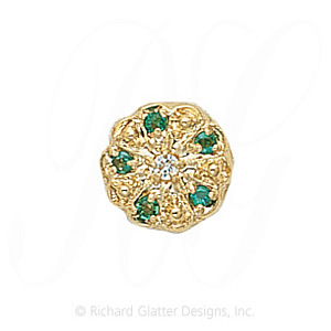 GS078 D/E - 14 Karat Gold Slide with Diamond center and Emerald accents 